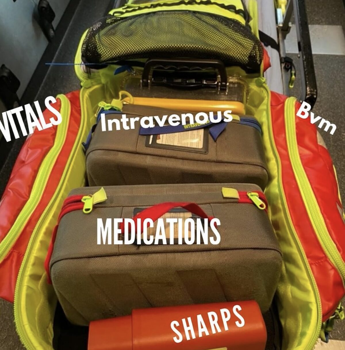 This pack is Statpacked showing a good way to load out your Showing some of the medic loadout options for the breather medical emergency kit